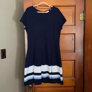 New York & Co Navy Fit & Flare Dress Pockets Sz L